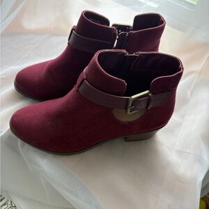 Market & Spruce Burgundy Suede Ankle Booties with Buckle